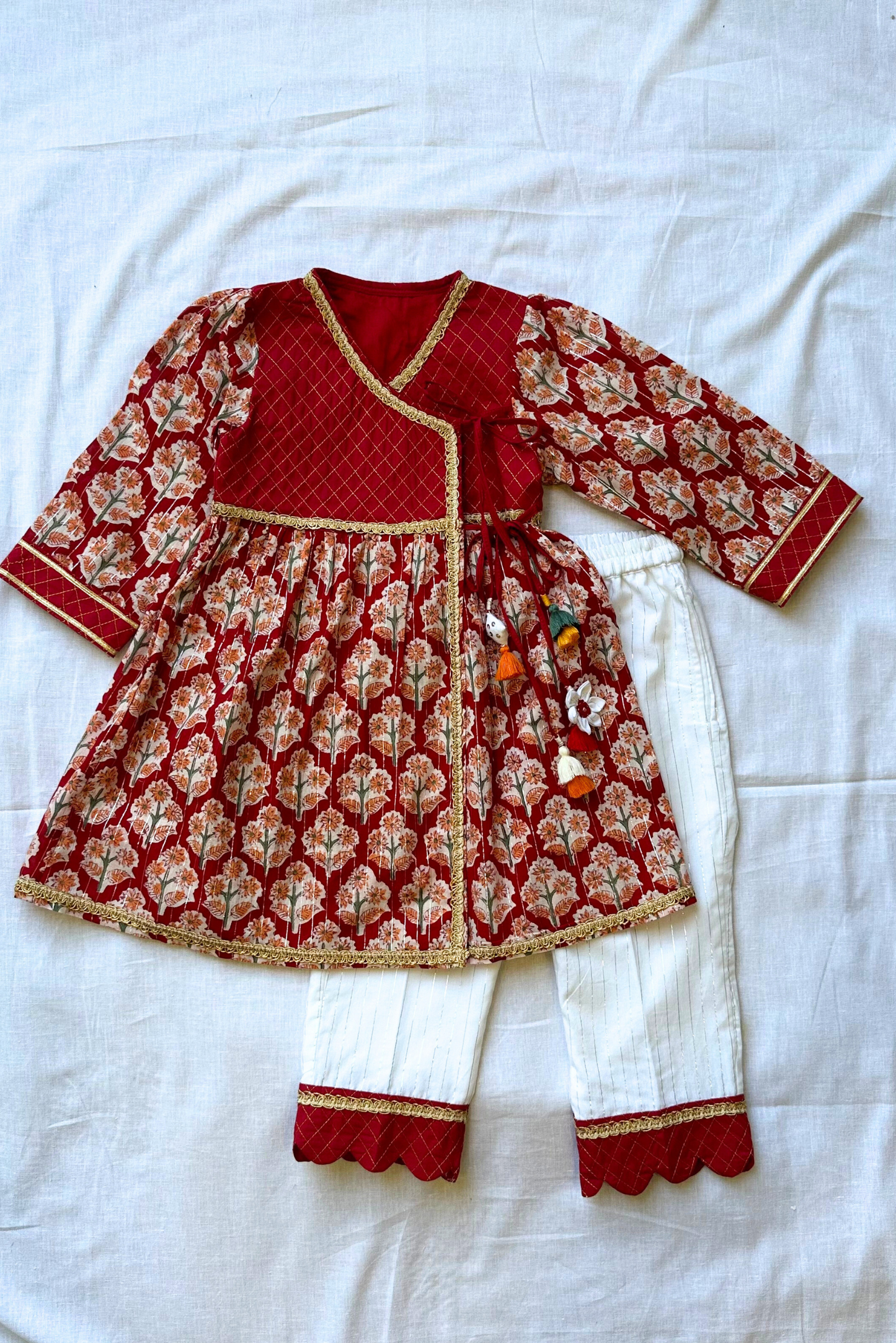 Red Angrakha Kurta Set