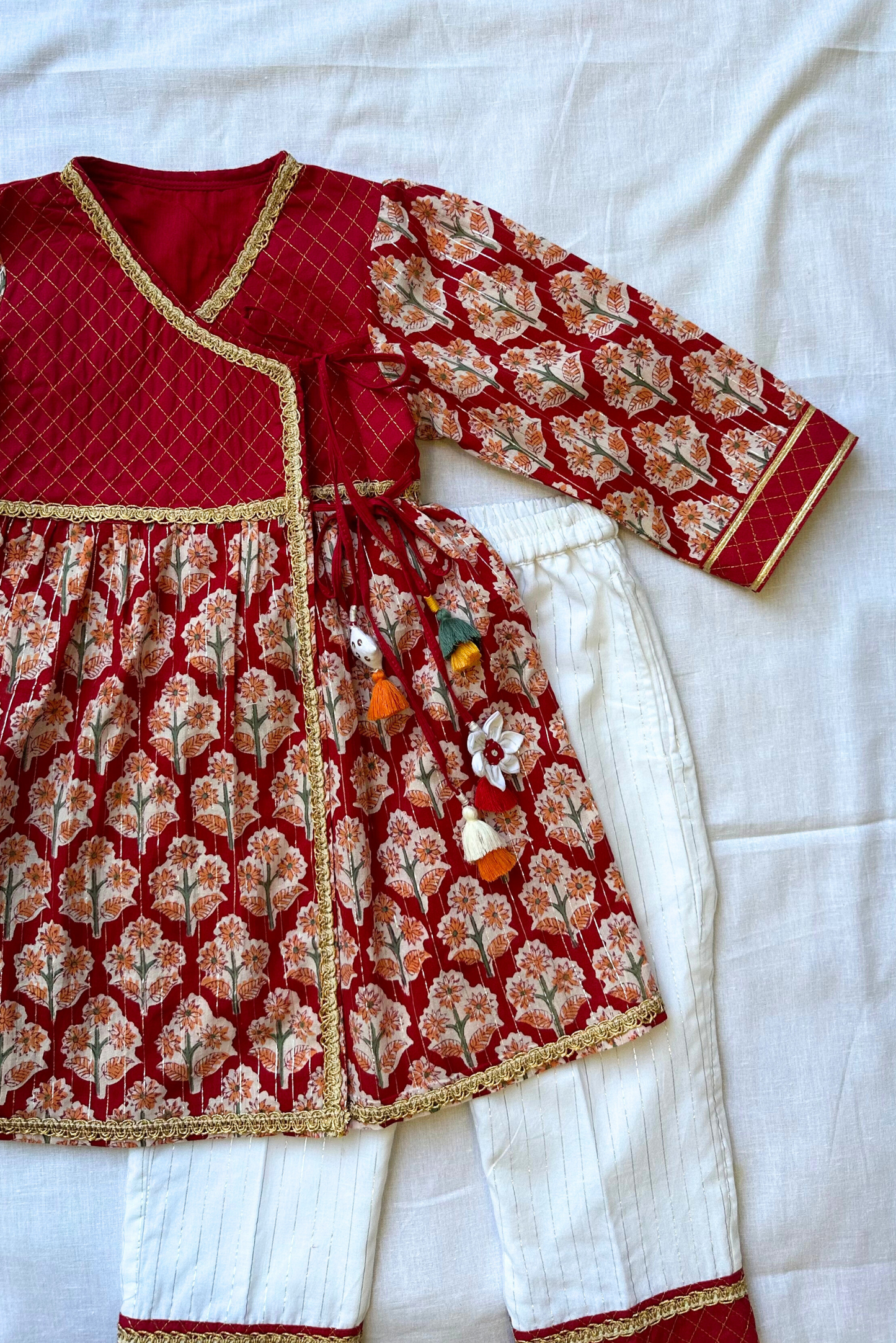 Red Angrakha Kurta Set