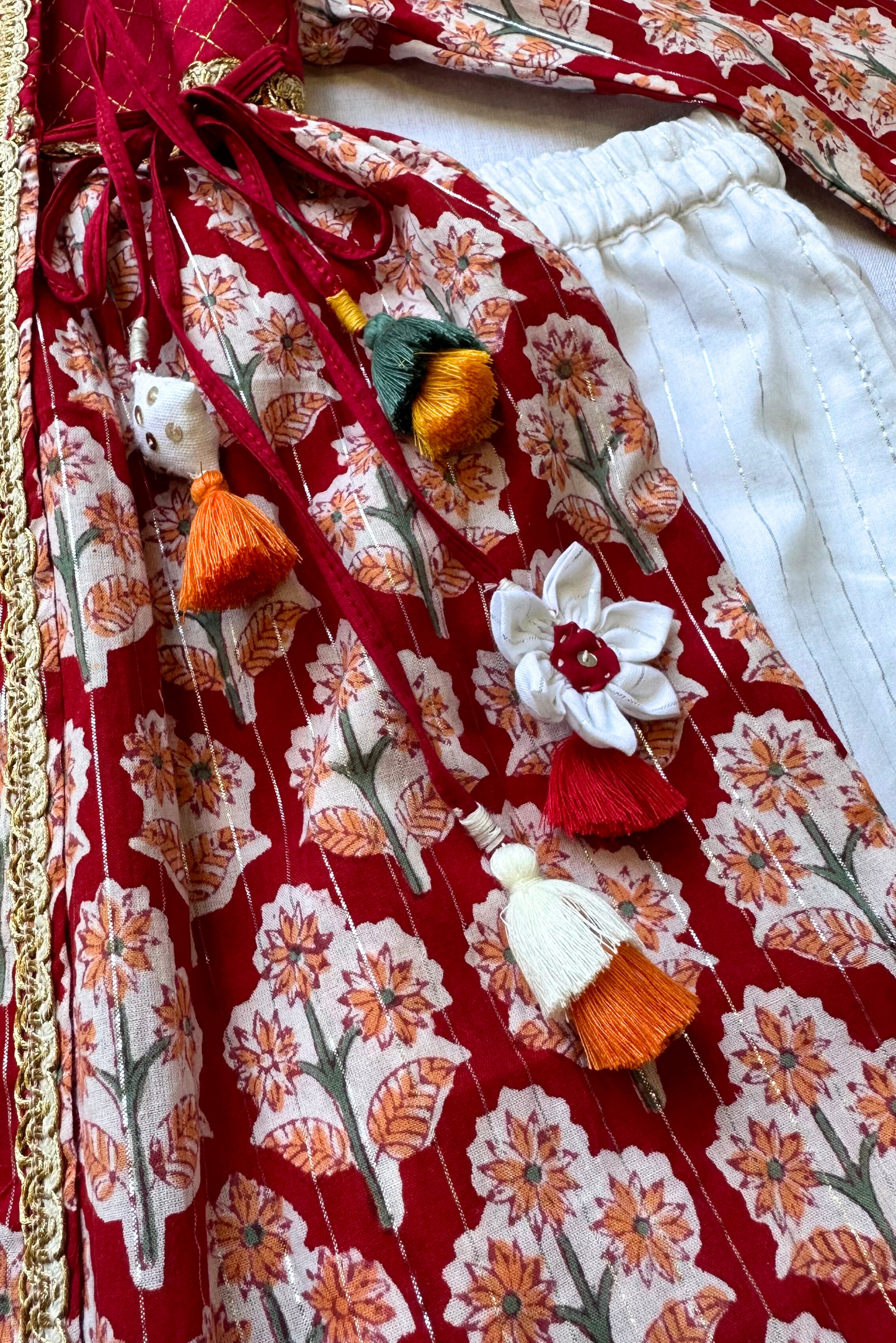 Red Angrakha Kurta Set