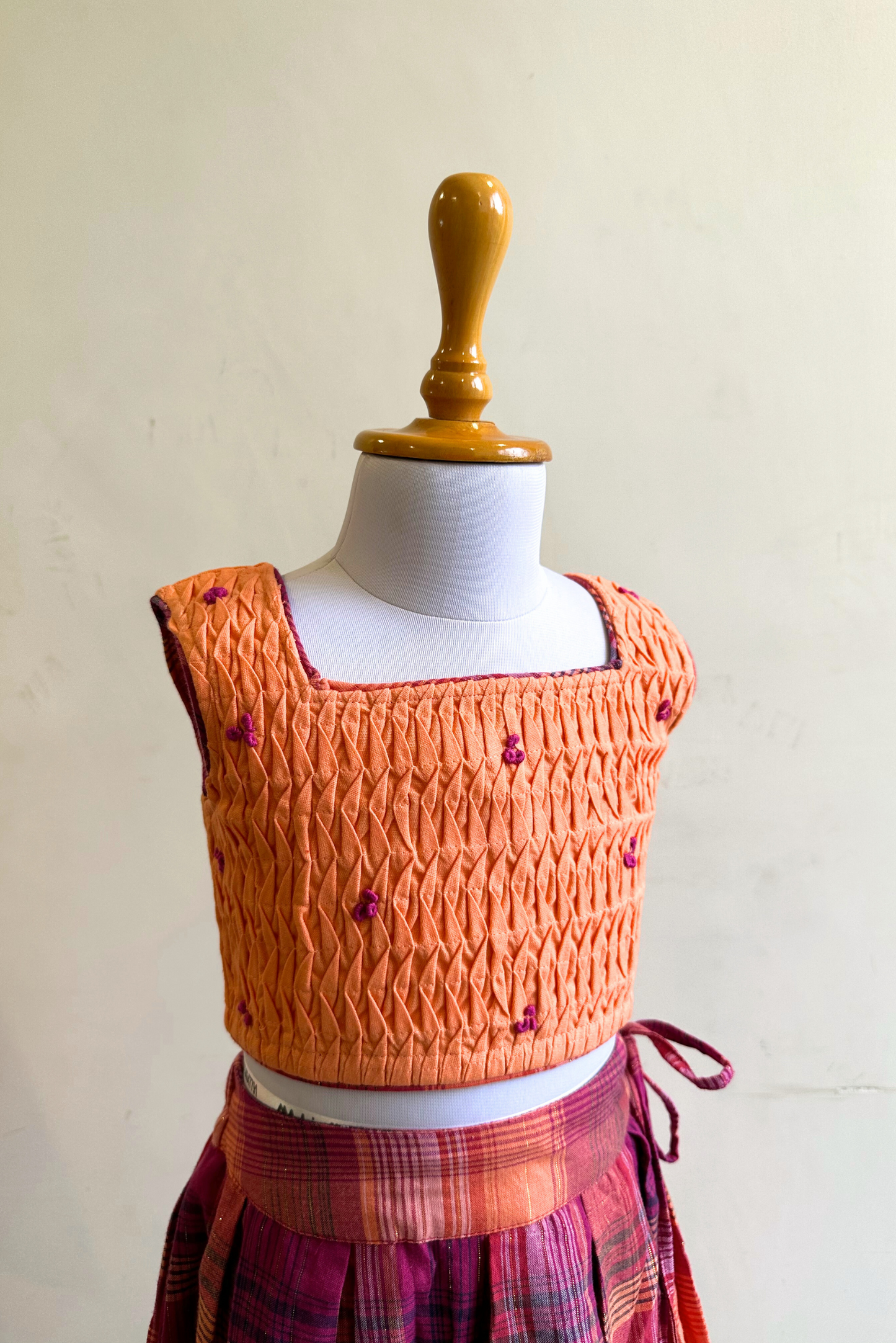 Peachy Checks Lehenga Set