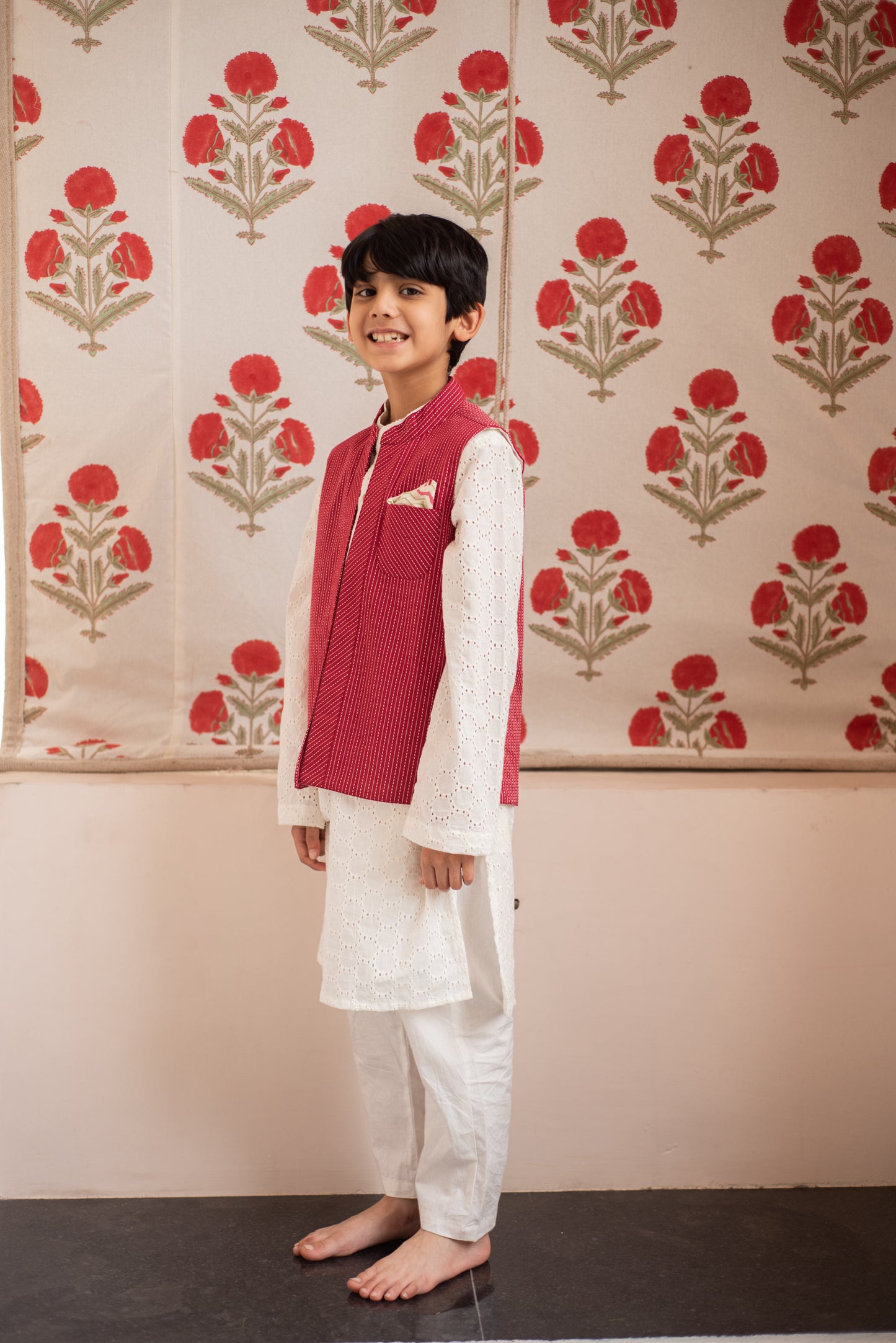 Schiffli Kurta and Kantha Jacket Set