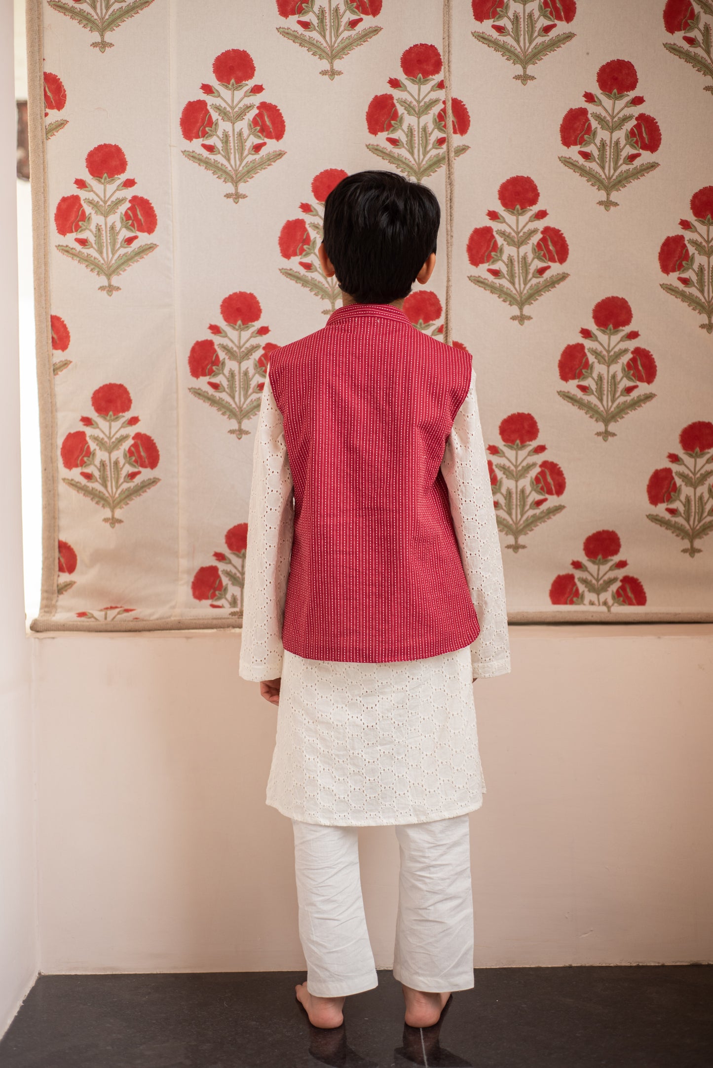 Schiffli Kurta and Kantha Jacket Set