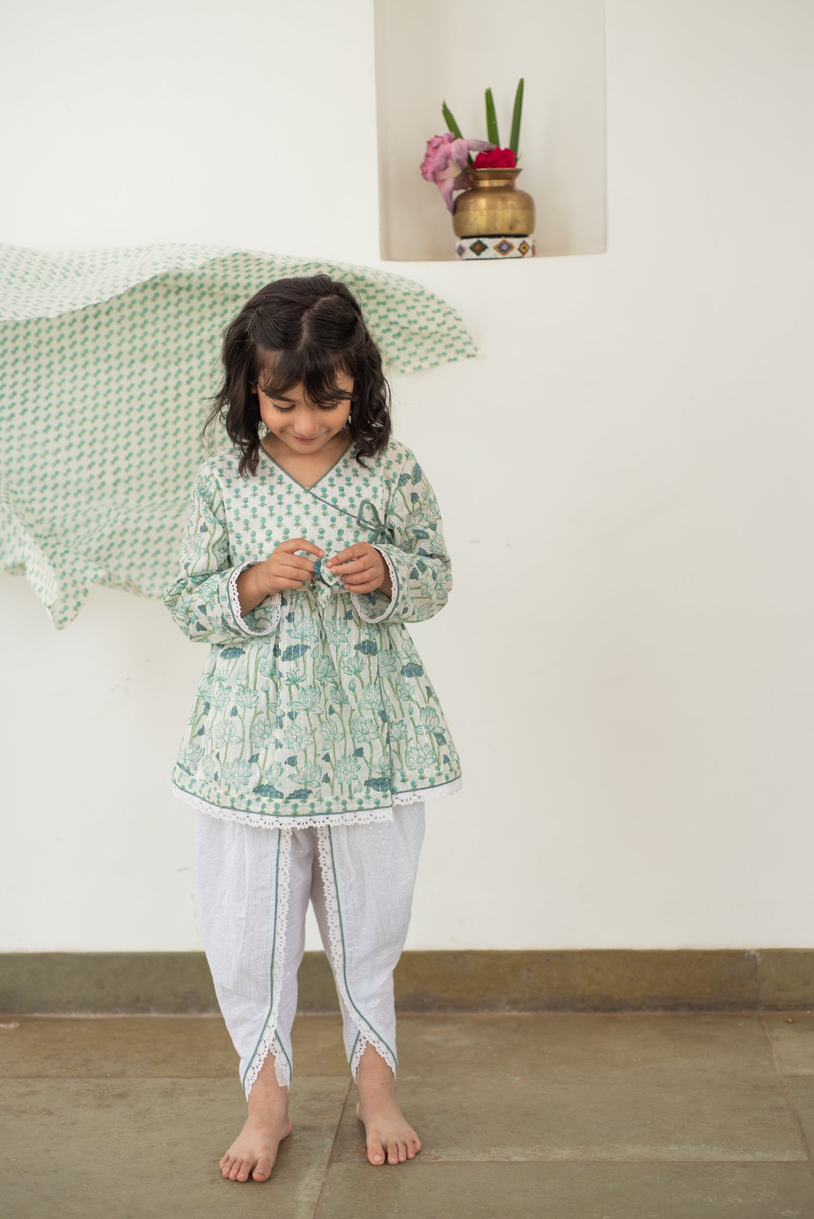 Babyhug Cotton Woven Solid Angarakha Full Sleeves Kurta Embroidered with Dhoti Set - Green main image 0