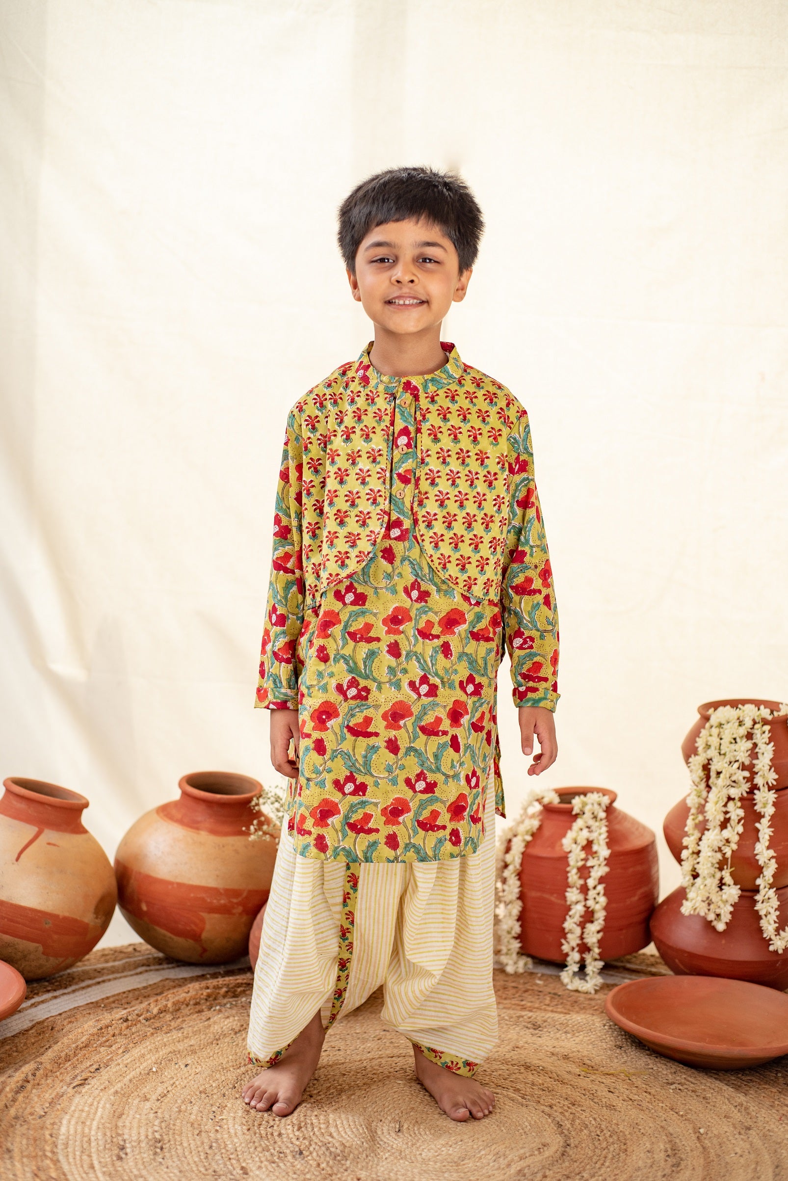 Gul Blue Boys Kurta Dhoti Jacket