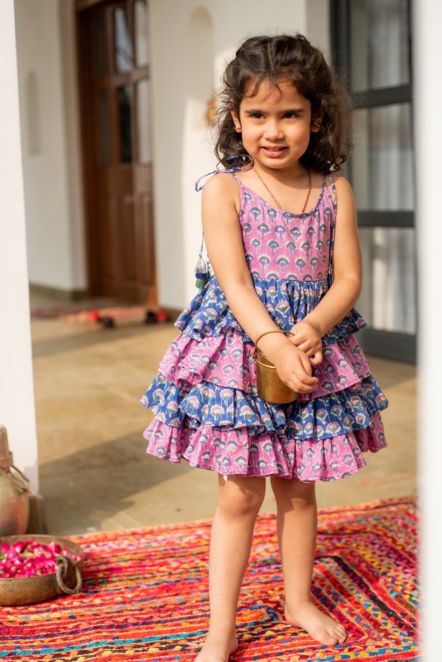 Joyful Frills Tie-Up Dress