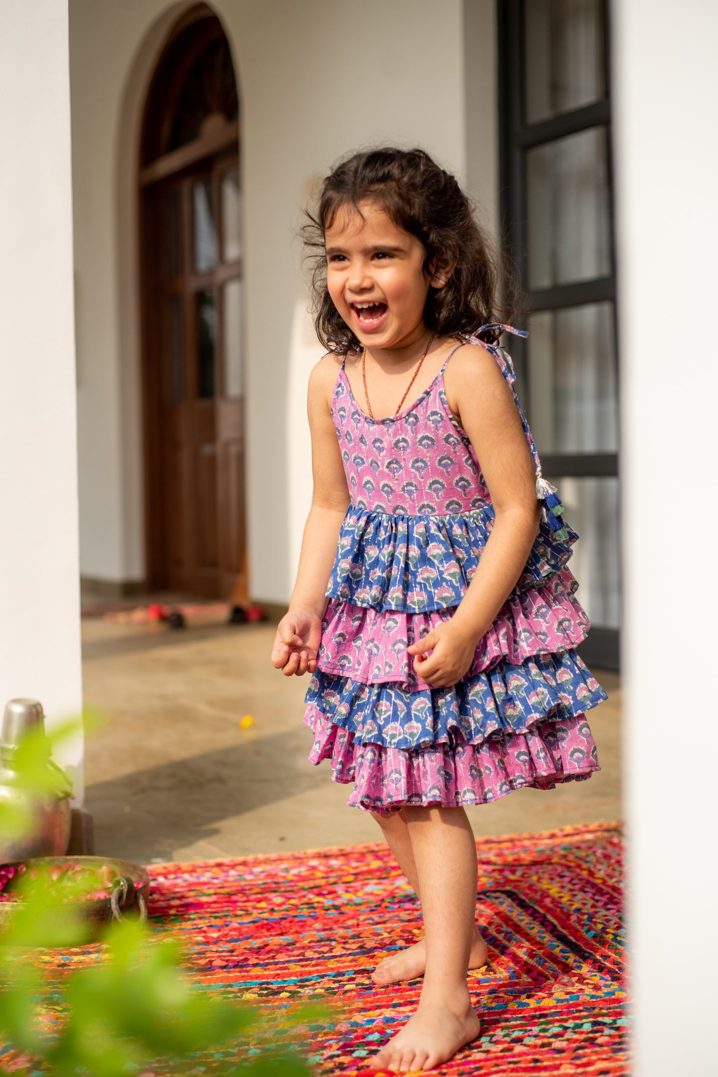 Joyful Frills Tie-Up Dress