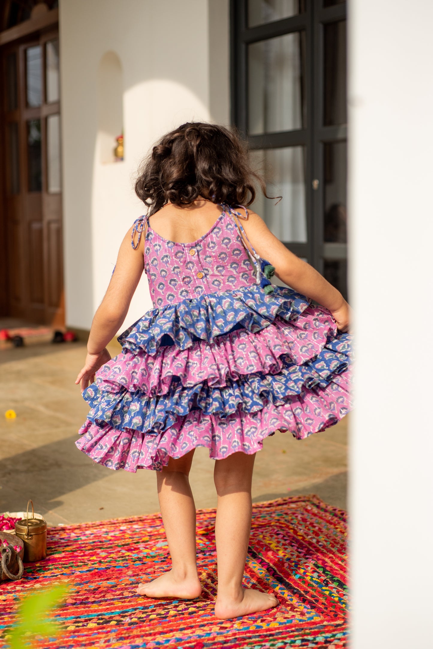 Joyful Frills Tie-Up Dress