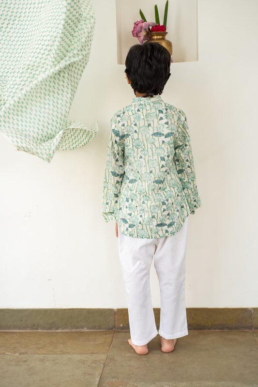 kids blue floral kurta set – Plumcheeks