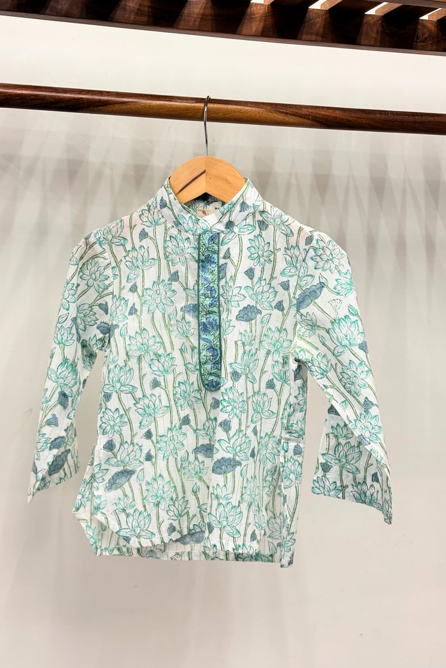 Blue Lotus Bloom Kurta Set kids ethnic outfit front view