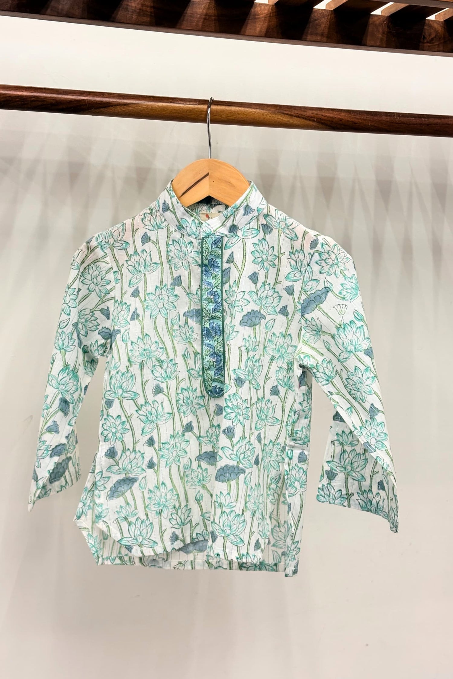 Blue Lotus Bloom Kurta Set kids ethnic outfit front view