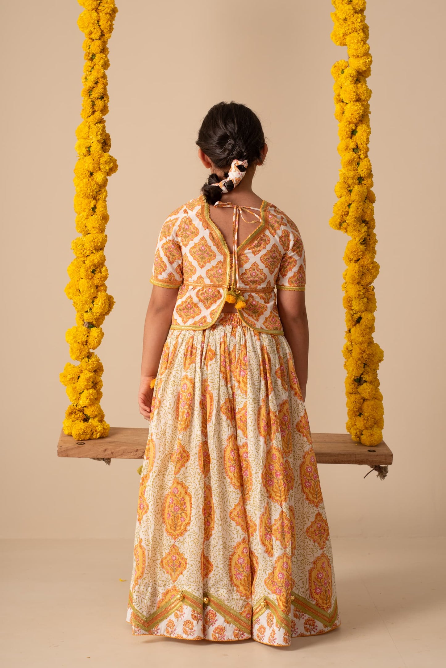 Girls cotton lehenga set orange festive