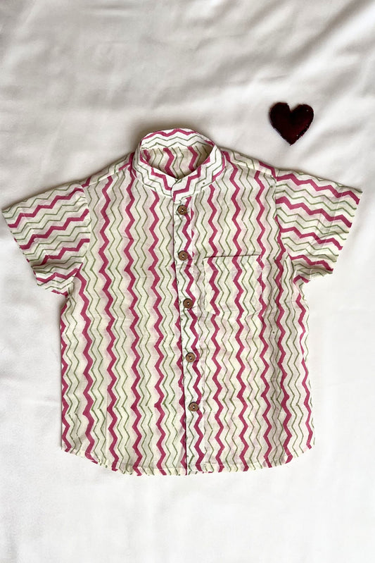 Chevron shirt kids red buti print front view
