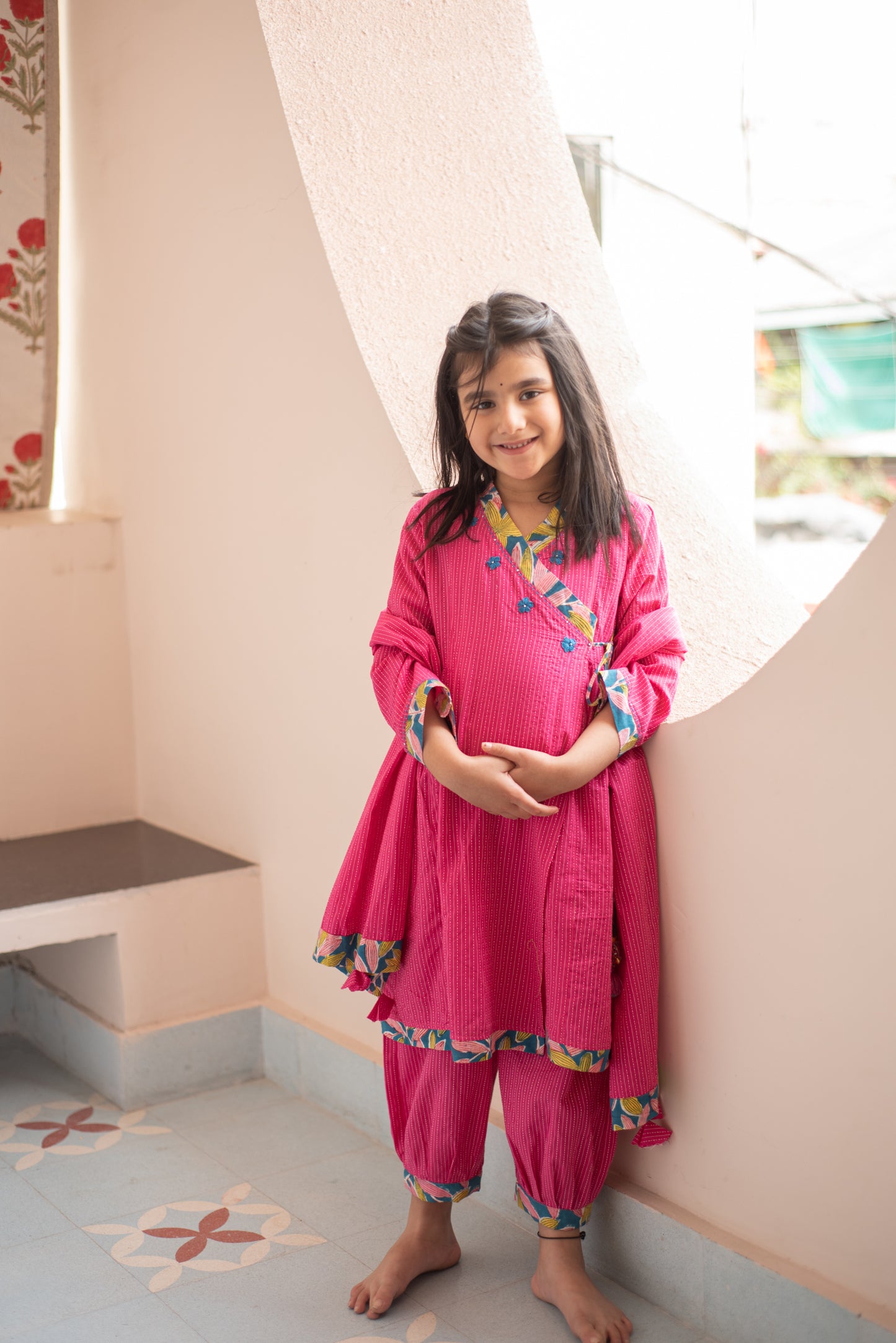 Pink Angrakha Kurta Set