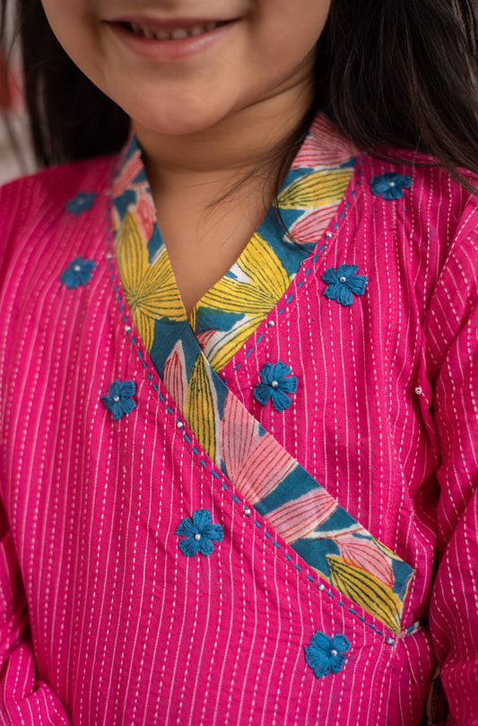 Pink Angrakha Kurta Set