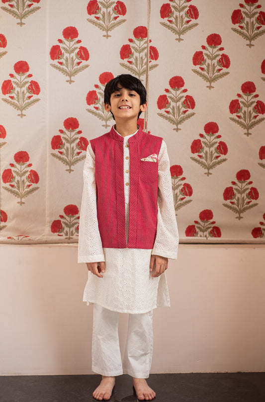 Schiffli Kurta and Kantha Jacket Set