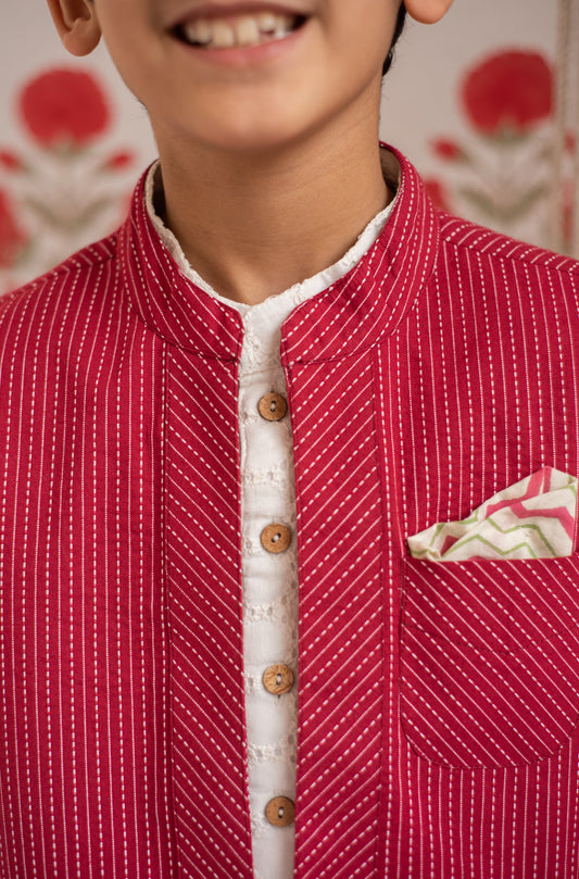 Schiffli Kurta and Kantha Jacket Set