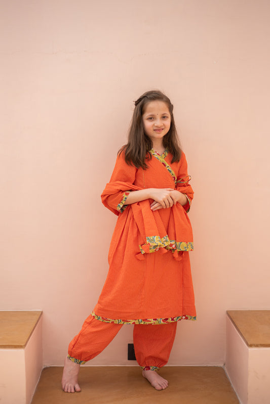 Narangi Angrakha Kurta Set
