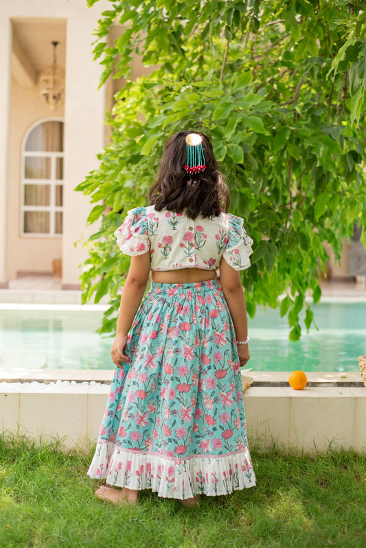 Firozi kids lehenga set front view