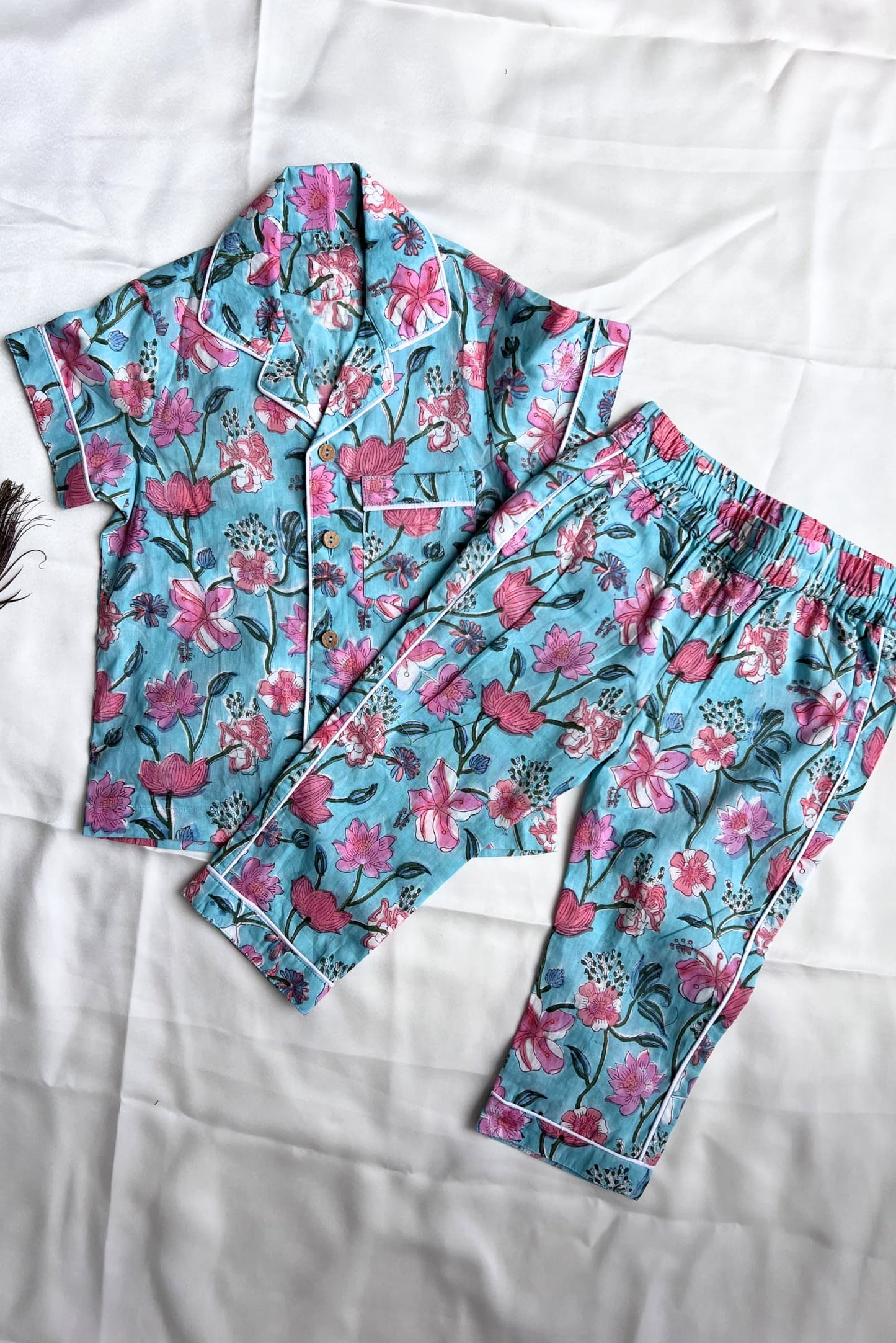 Kids cotton nightsuit Firozi colour