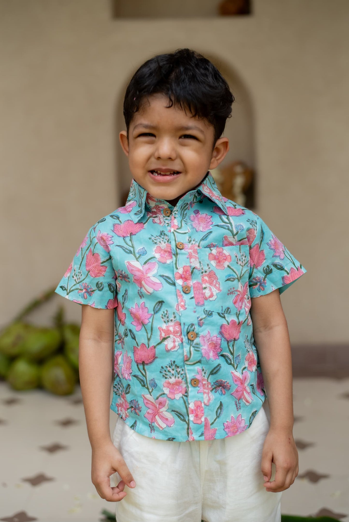 Firozi cotton shirt kids front view
