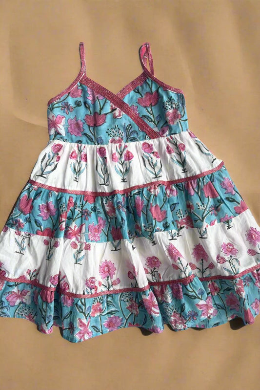 Girls festive tiered dress Firozi colour