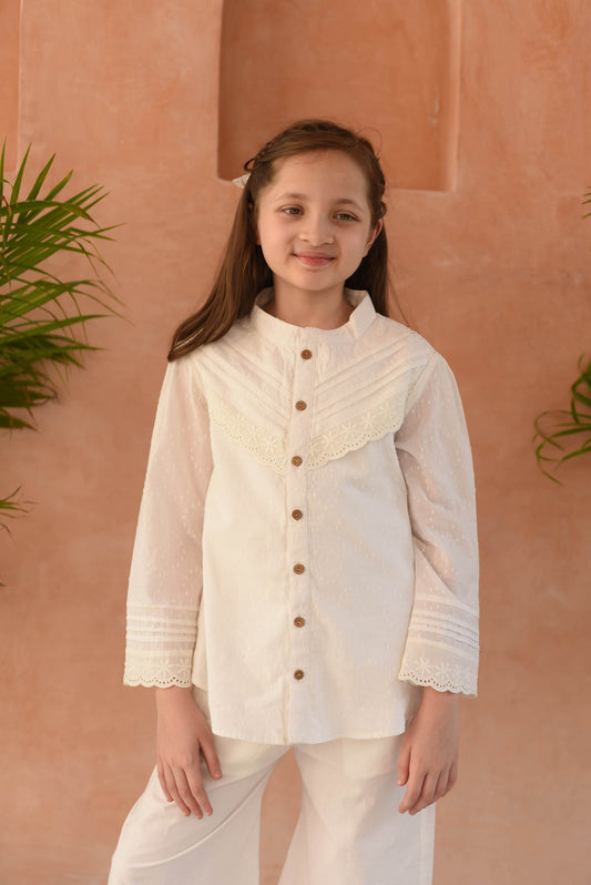 Flurry White Top kids shirt front view