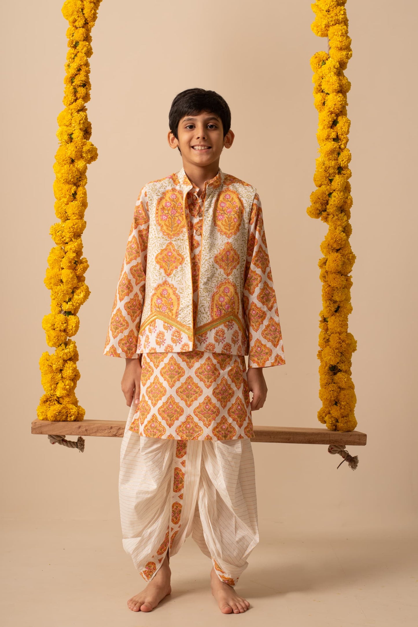 Boys bandi jacket set ethnic outfit close up