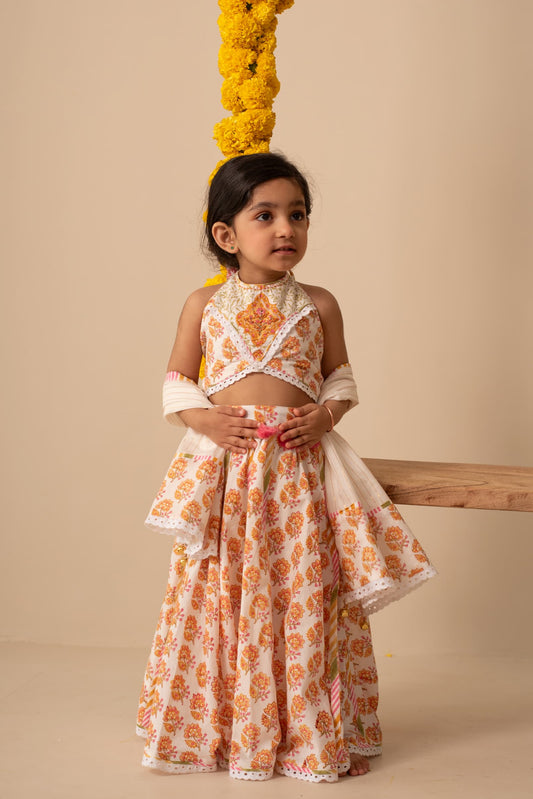 Hand-embellished girls lehenga and choli set festive wear
