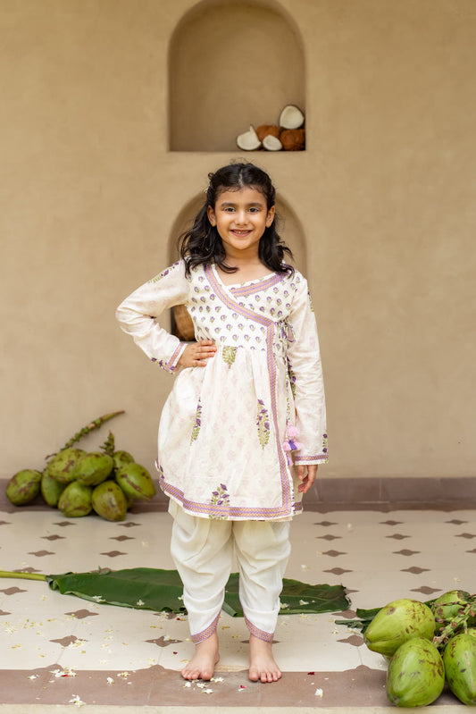 Girls festive angrakha set Jamuni colour