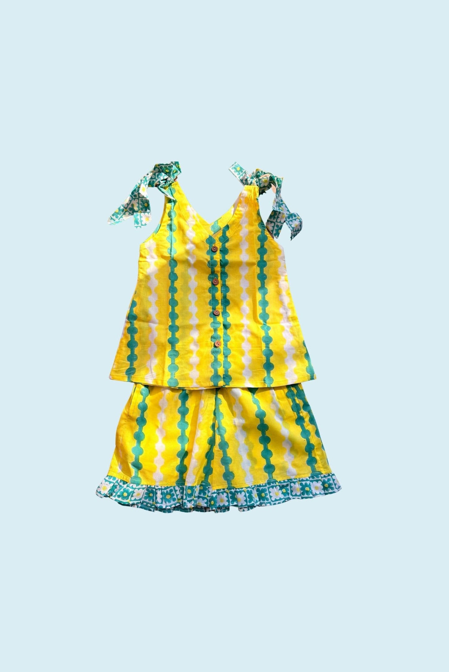 playdate outfit lemon tie-up set close-up