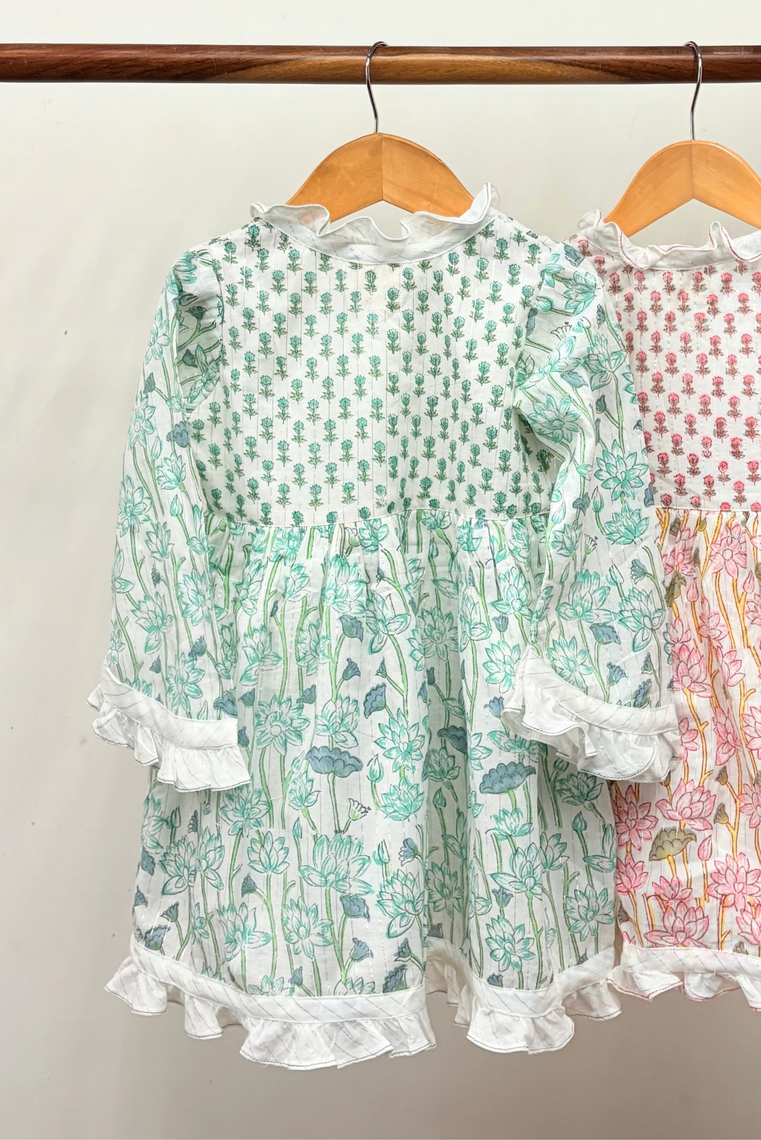 festive kids ethnic wear lotus print close-up
