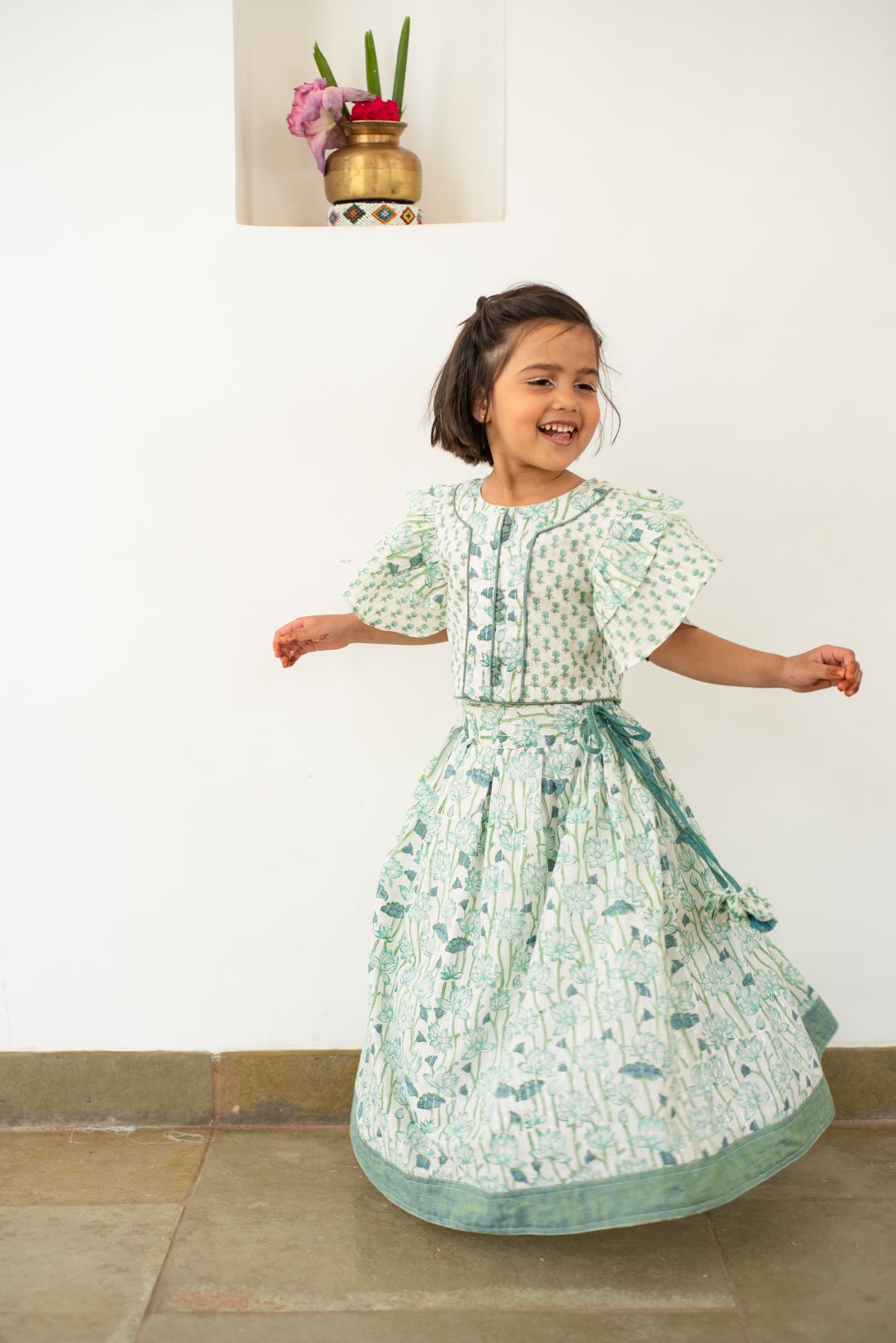 Lotus Bloom Lehenga Set kids ethnic outfit front view