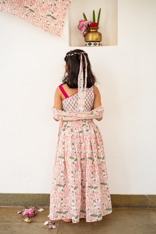 festive kids ethnic wear lotus lehenga outfit close-up