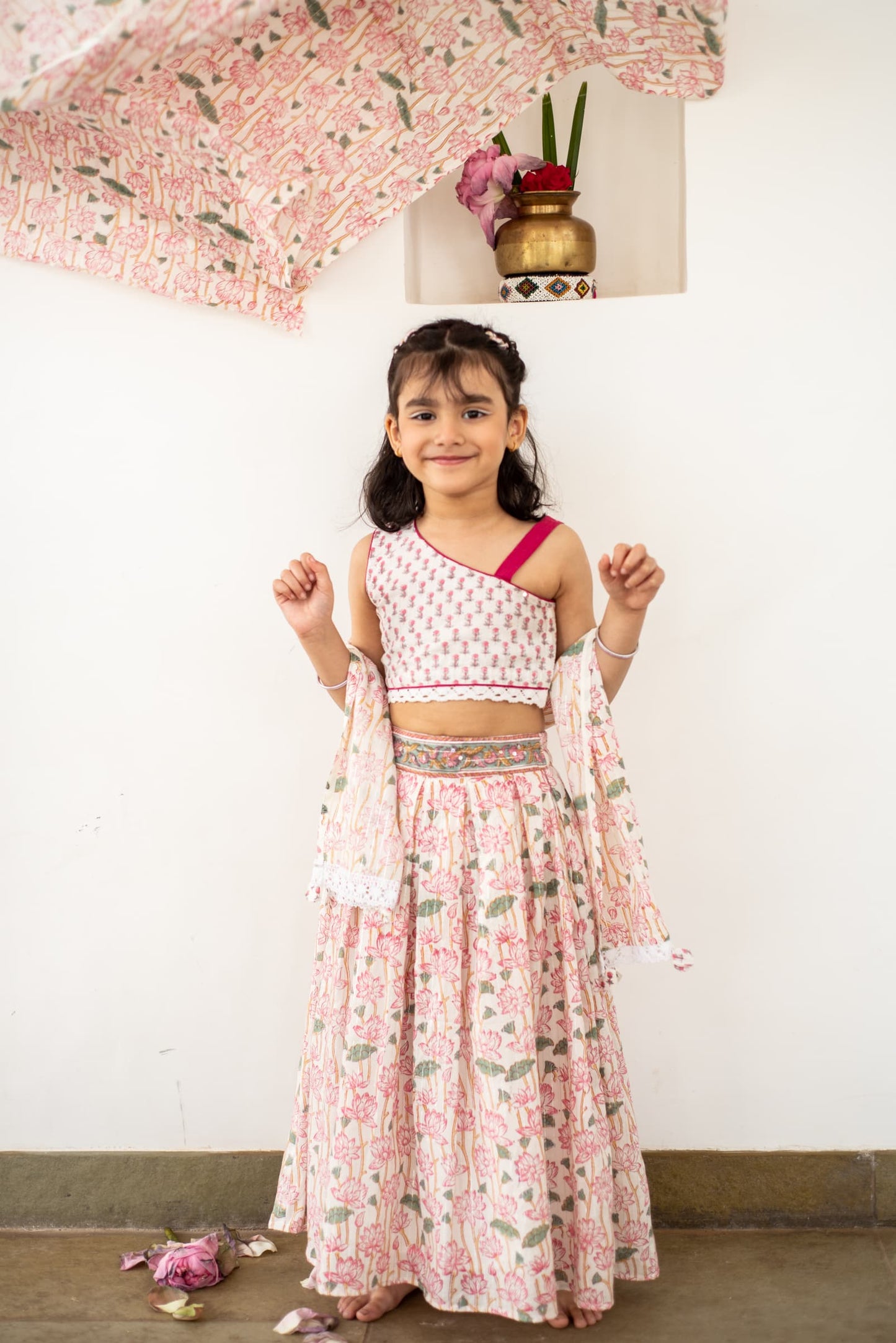 Lotus Charm Lehenga Set kids ethnic outfit front view