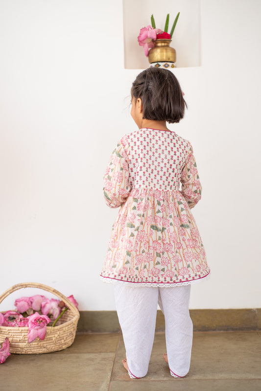 festive kids ethnic wear lotus pattern close-up