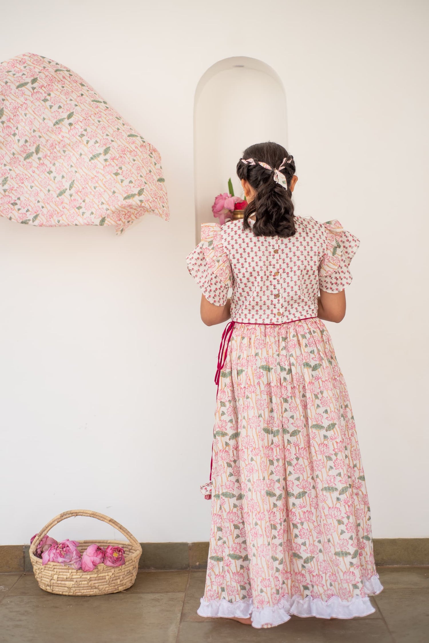 festive kids lehenga outfit lotus print detail