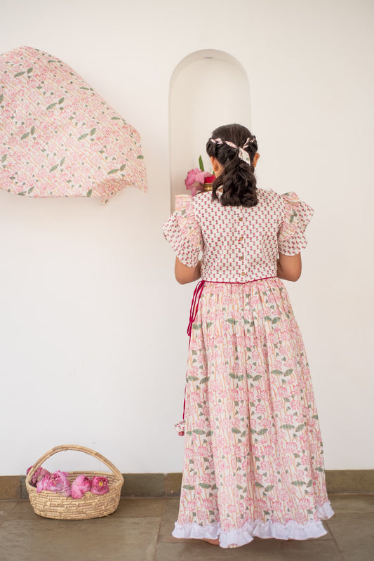festive kids lehenga outfit lotus print detail