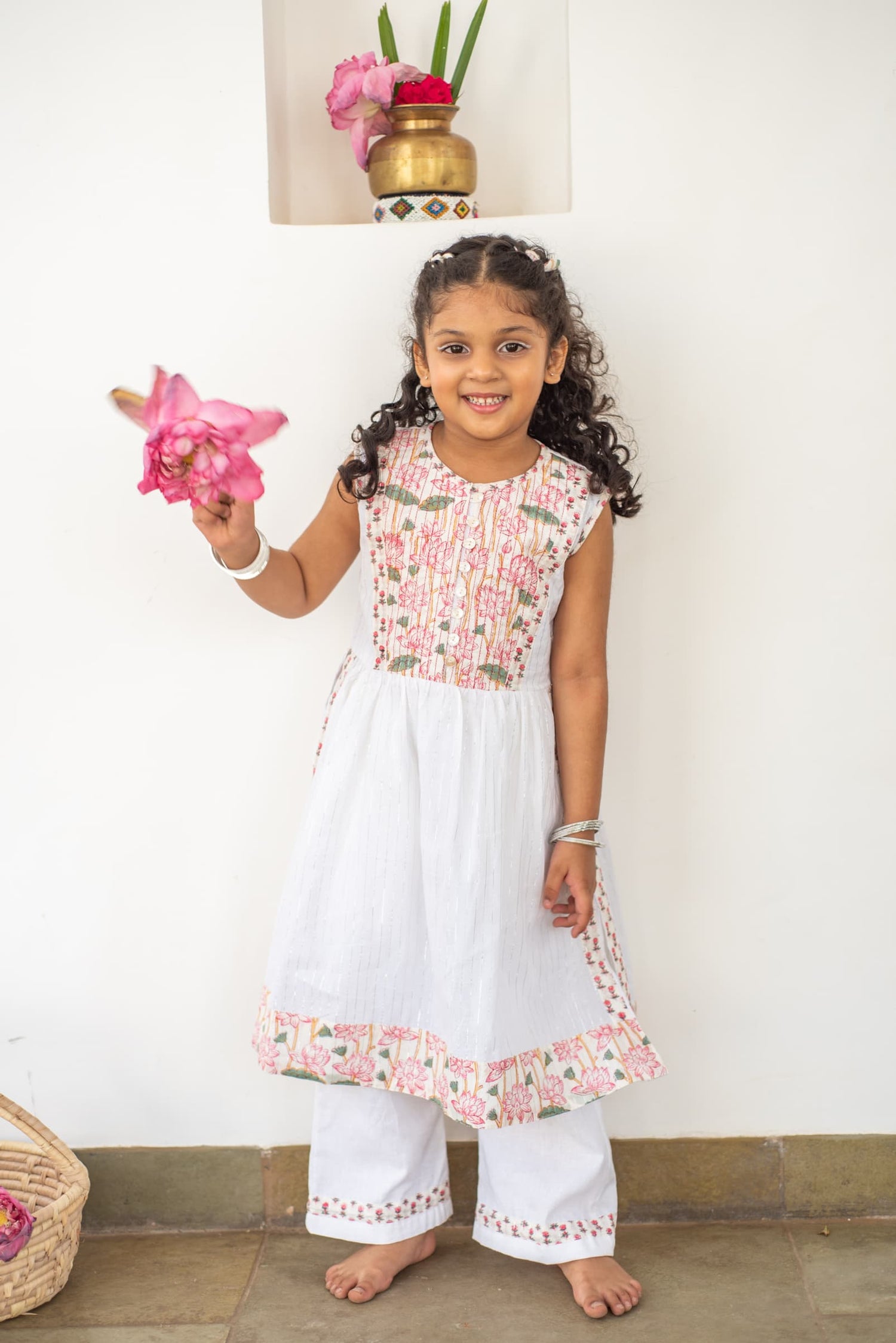 Lotus Loop Button Kurta Set kids ethnic outfit front view