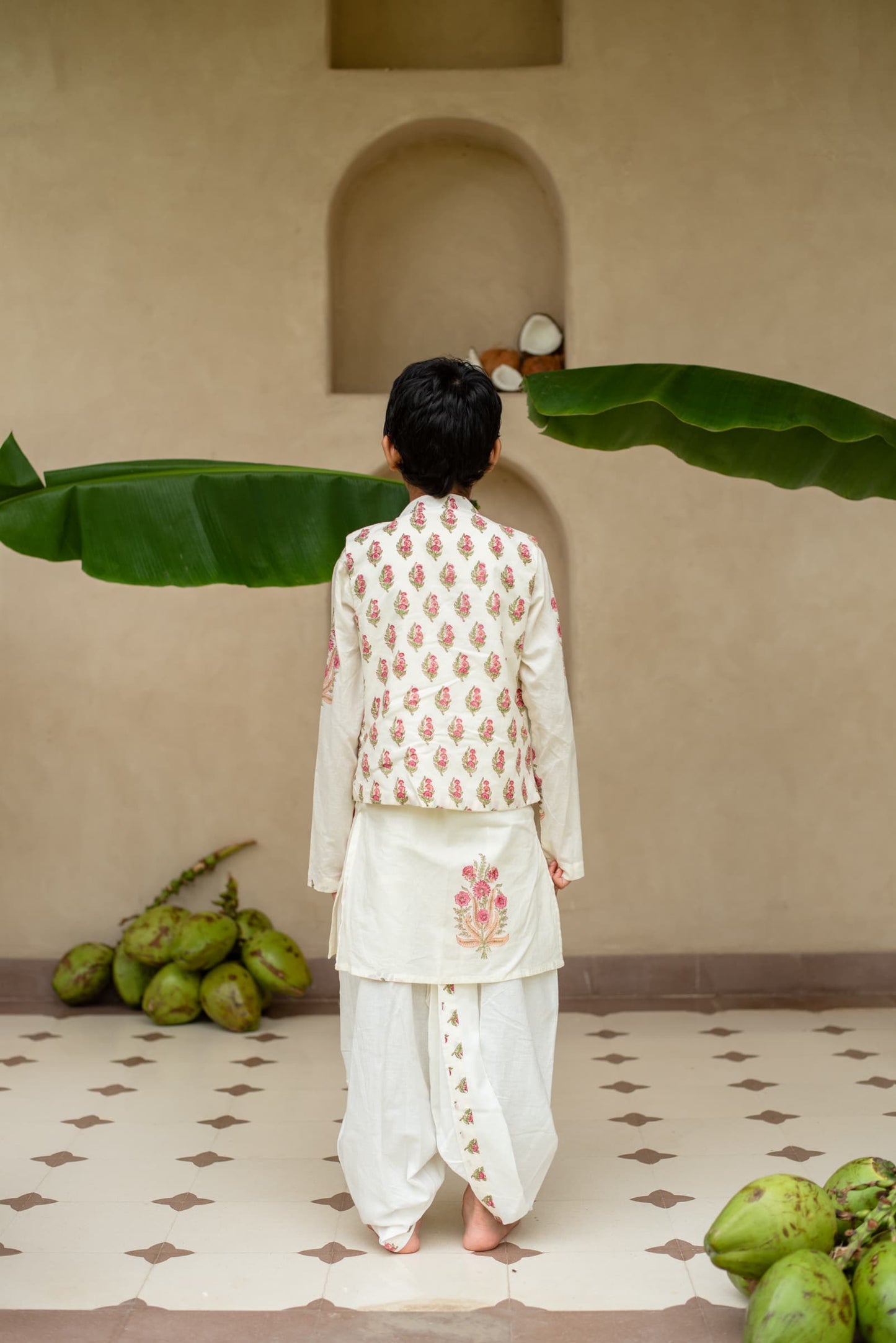 kids buti print bandi kurta set Plumcheeks