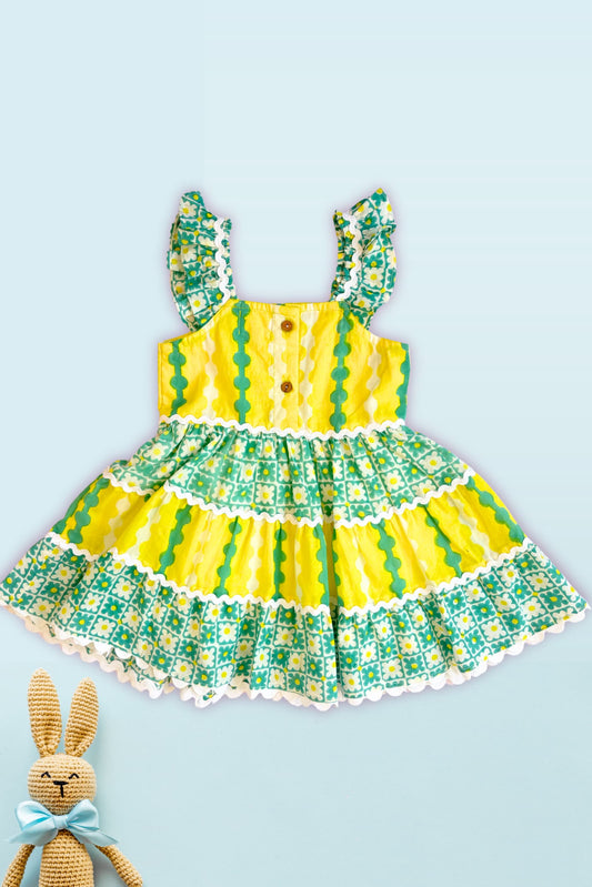 Moss Tier Dress kids green dress front view