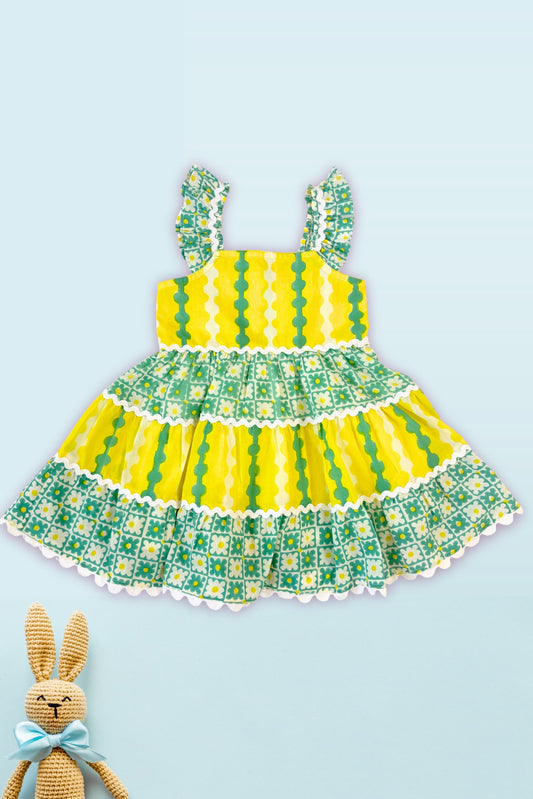 kids summer tier dress Moss green color