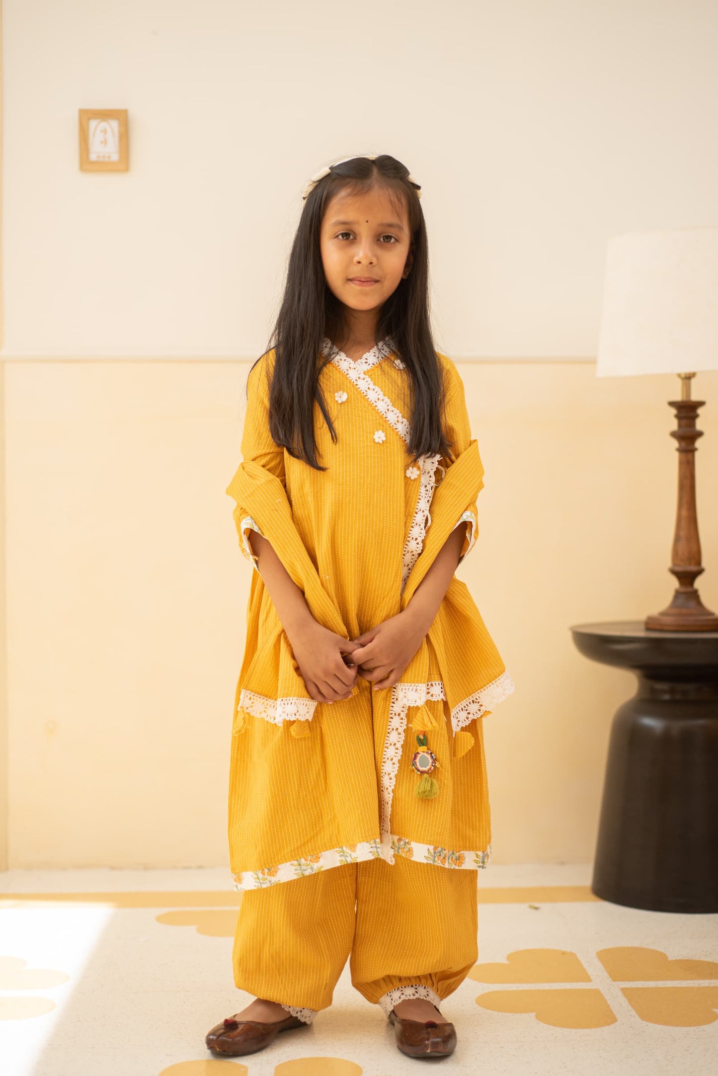 Mustard Angrakha Kurta Set kids ethnic outfit front view