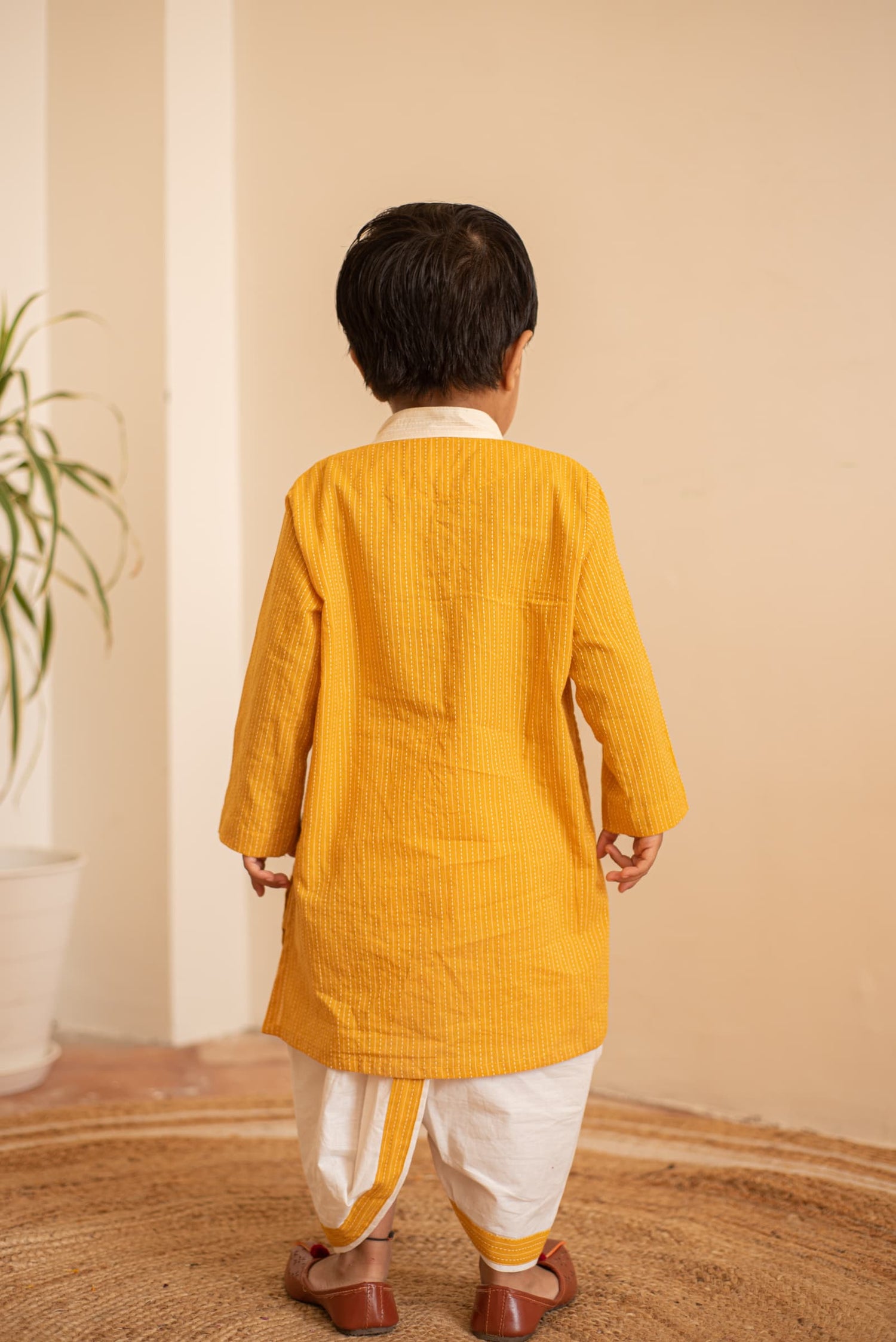 mustard casual festival wear for kids dhoti kurta