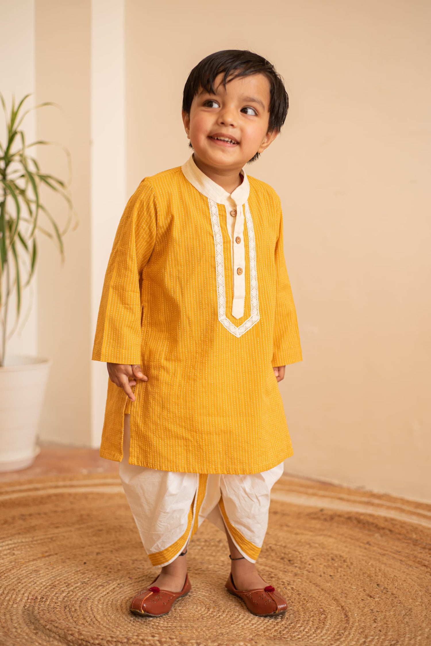 Mustard Dhoti Kurta Set kids ethnic outfit front view