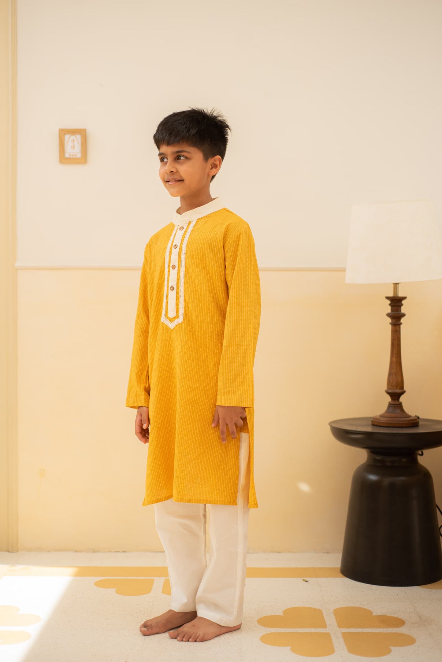 Mustard Kurta Set kids ethnic outfit front view