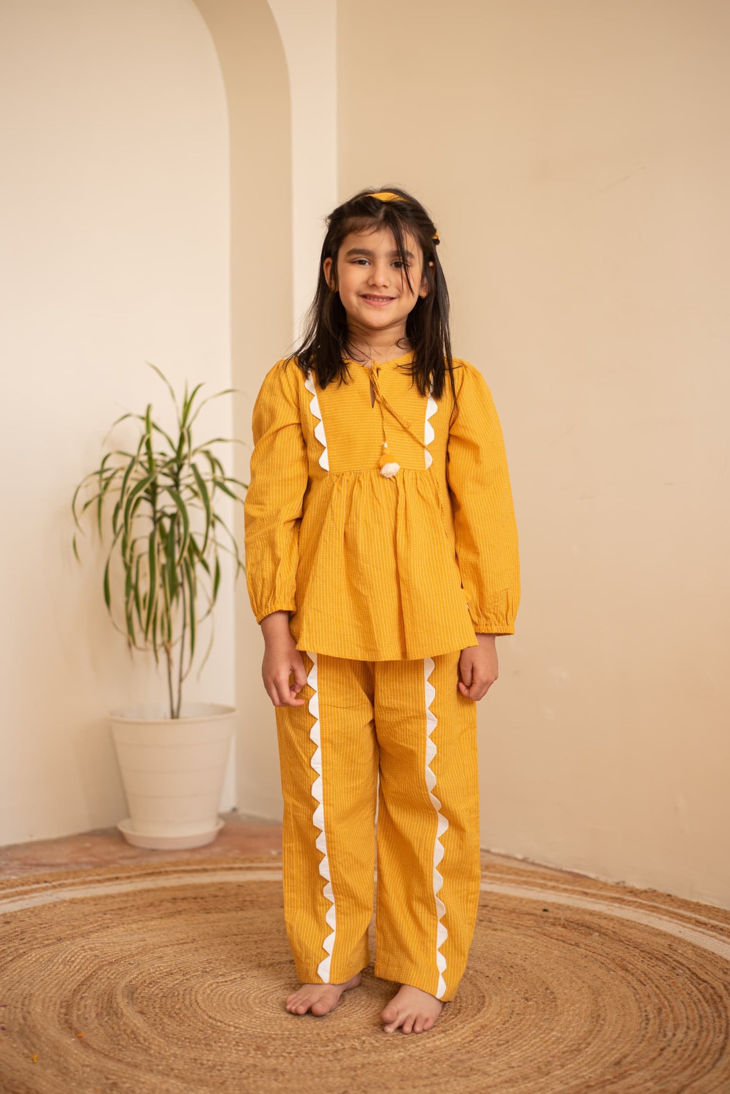 Mustard Scalloped Co-ord Set kids outfit front view