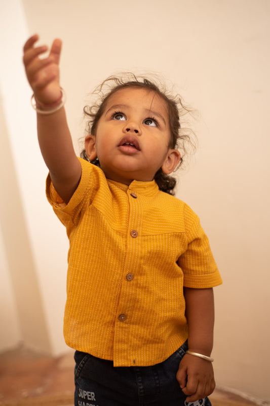 Mustard Dhoti Kurta Set kids ethnic outfit front view