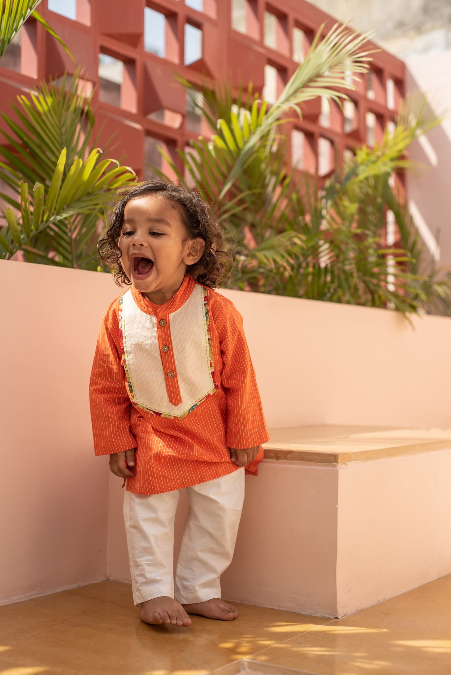 Narangi Kurta Set kids ethnic outfit front view