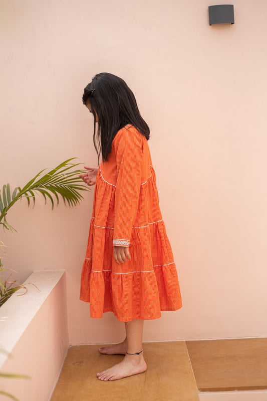 kids orange tiered dress – Plumcheeks