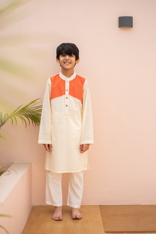 Orange Patch Kurta Set kids ethnic outfit front view